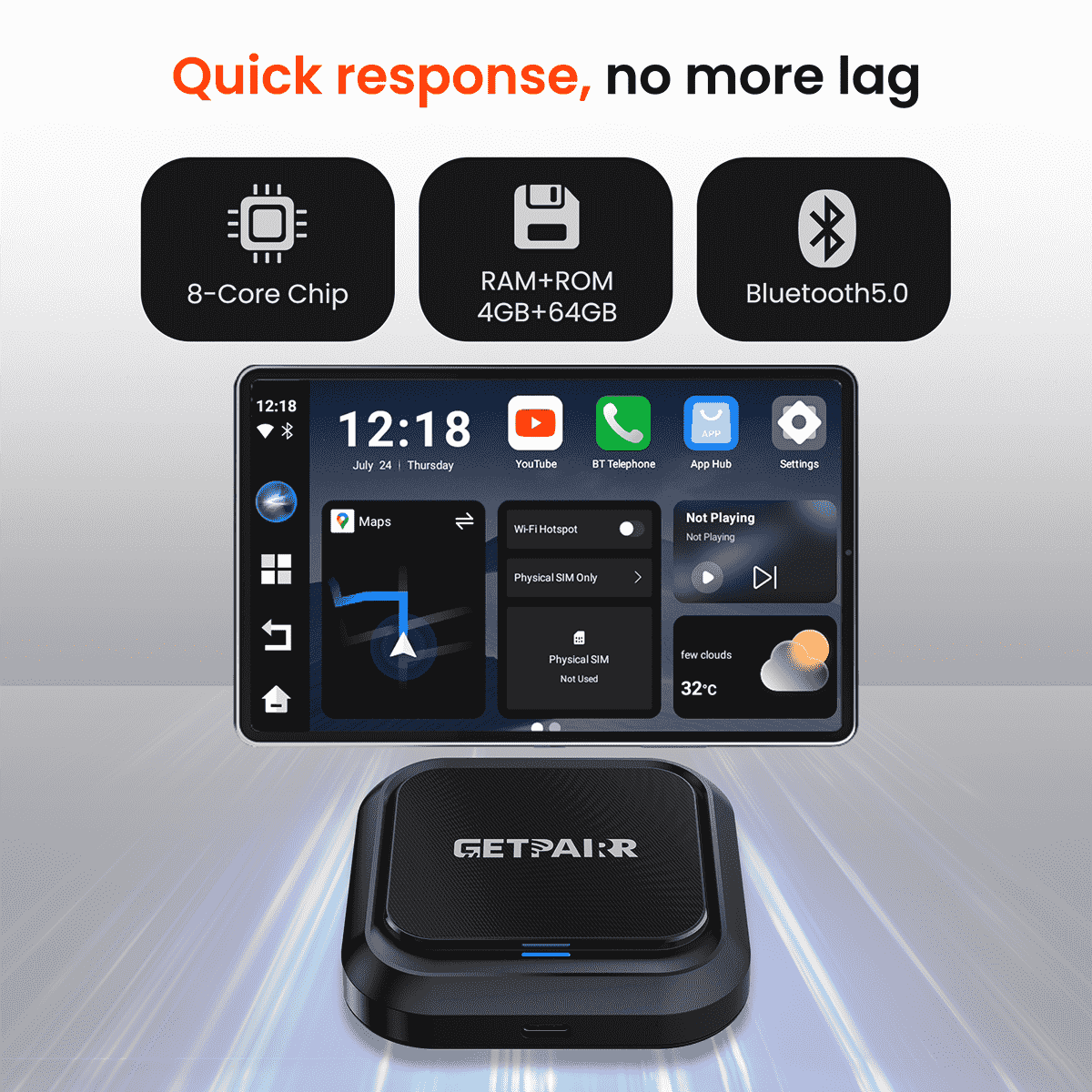 Zedge GetPairr AI Box 2.0 (compatible with all cars ) , Android 13 ,8 Gb ram , 128 Gb storage, Wireless | Carplay Android Auto 3 in 1