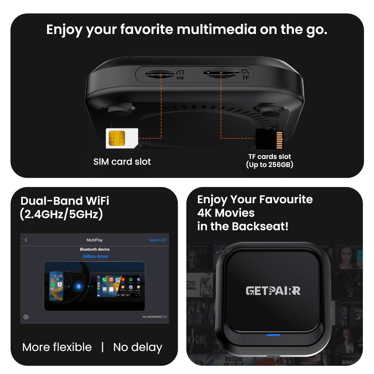 Zedge GetPairr AI Box 2.0 (compatible with all cars ) , Android 13 ,8 Gb ram , 128 Gb storage, Wireless | Carplay Android Auto 3 in 1