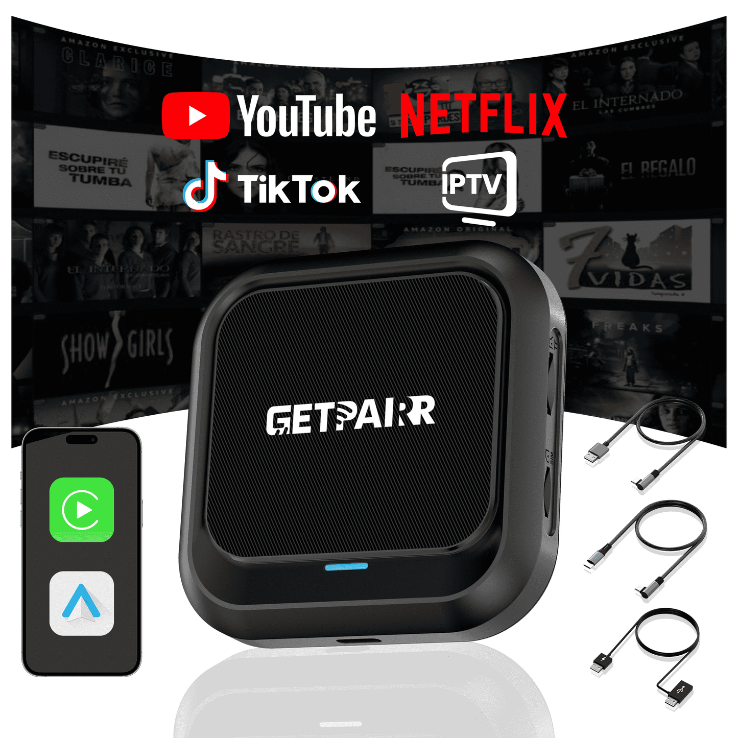 Zedge GetPairr AI Box 2.0 (compatible with all cars ) , Android 13 ,8 Gb ram ,  128 Gb storage, Wireless | Carplay Android Auto 3 in 1