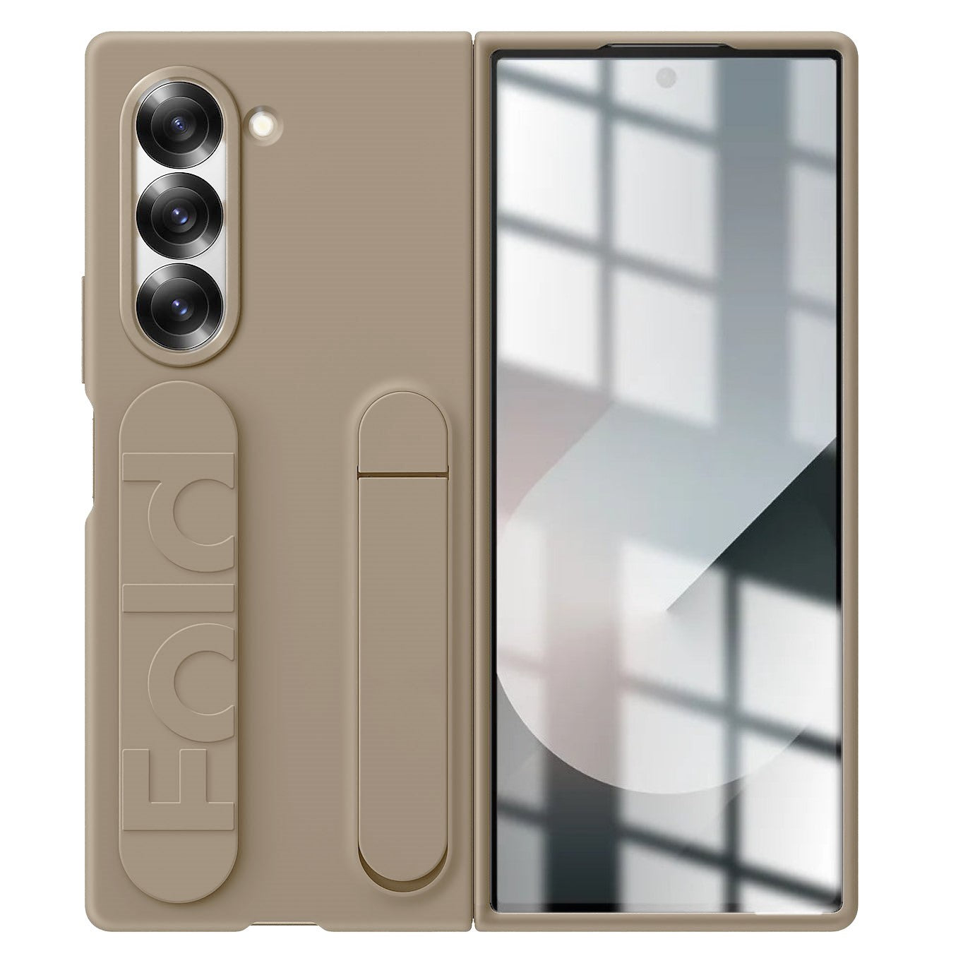 Samsung Galaxy Z Fold6 Matte Skin Feel Band & Stand Case with Inbuilt Tempered Glass - Sand