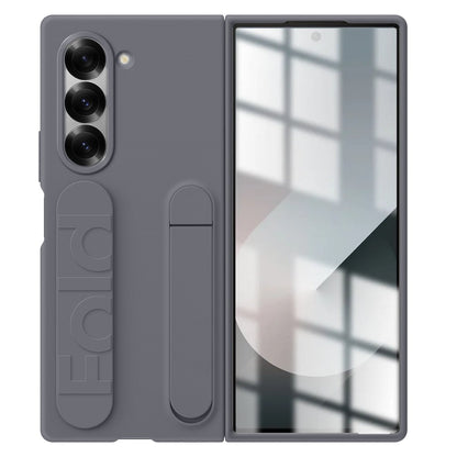 Samsung Galaxy Z Fold6 Matte Skin Feel Band & Stand Case with Inbuilt Tempered Glass - Gray