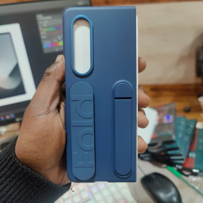 Samsung galaxy Z Fold 6 Matte Skin Feel Band Stand Case with Inbuilt Front Glass & HInge Protection - Blue